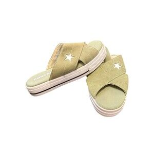 Converse One Star Womens 5.5 Green Sage Suede Open‎ Toe Sandals Slides